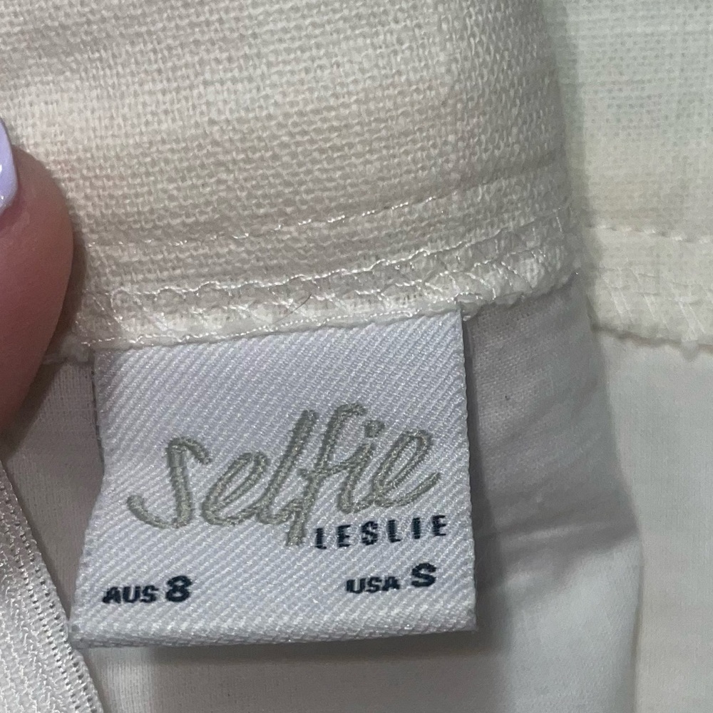 Selfie Leslie Linen Off White Ivory A-Line Skirt with Buttons Small - Picture 4 of 6